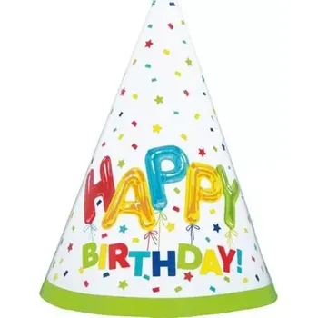 Party dekorace Papírové čepičky konfetové Happy Birthday 8 ks