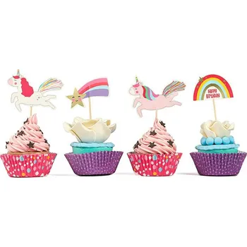 Jedlá dekorace na dort Košíčky na muffiny a zápichy Unicorn 24ks zápichů 24 košíčků - Cakesicq