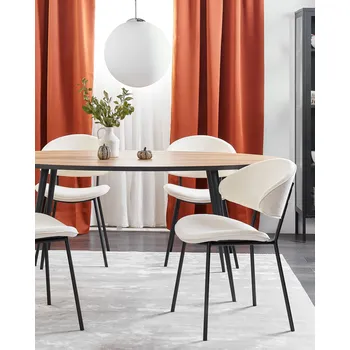 Jídelní židle Sada 2 jídelních židlí krémové látkové čalounění černé kovové nohy bez područek zaoblené opěradlo moderní moderní design Beliani