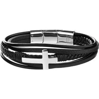 Náramek Náramek z ušlechtilé oceli a kůže - kříž - AZ533-7605