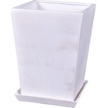 Obal na květináč Nohel Garden Květník KUPKA SQUARE WHITE+podmiska keramický mat 20x20x28cm