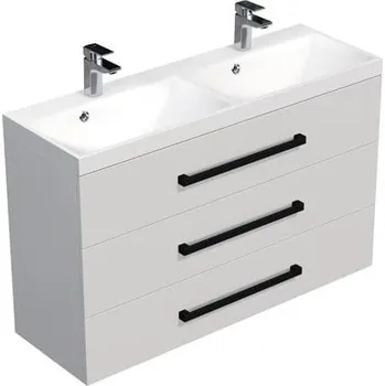 Koupelnový nábytek SAT Koupelnová skříňka s černou úchytkou a umyvadlem SAT Cube Way 120x76,5x40 cm bílá lesk lesk CUBE2C1203BL CUBE2C1203BL