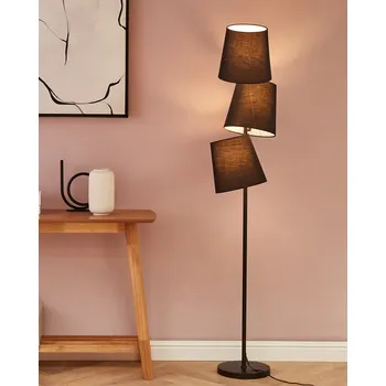 Stojací lampa Stojací lampa černý kov 164 cm 3lampový látkový stínítko dlouhý kabel s retro designem vypínače Beliani