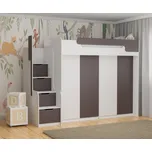 Vyvýšená postel DORY II včetně úložného prostoru a šatní skříně (Šedá)