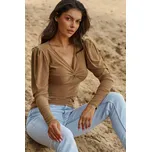 Vypasovaná dámská halenka s nabíranými rukávy NU461 Barva: Čokoládová, Velikost: L