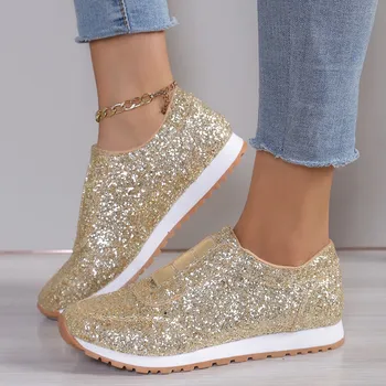 Dámská obuv Dámské nazouvací tenisky s flitry Barva: Zlatá, Velikost EUR: 38