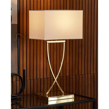 Lampička Stolní lampa zlatá kovová 62 cm bílé látkové stínidlo obdélníková moderní obývací pokoj Beliani