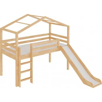 Dětská postel Zvýšená domečková postel 1, se skluzavkou, zábrana B, buk cink