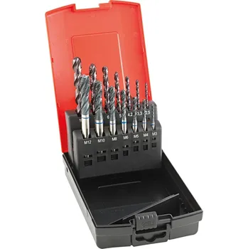 Závitořezný nástroj Sada strojních závitníků din376 slepý otvor hss-e m3-m12 6h s jádr. vrtáky inox, format gt