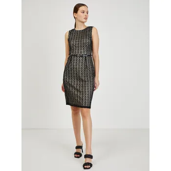 Dámské šaty Béžovo-černé dámské pouzdrové šaty s páskem ORSAY - Dámské Orsay černá | šedá | hnědá 2053025