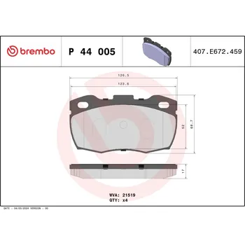 Brzdová destička Sada brzdových destiček, kotoučová brzda BREMBO P 44 005