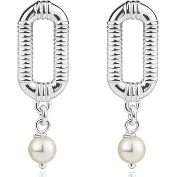 Náušnice Stříbrné 925 náušnice - ovál s drážkami, syntetická perla, puzety