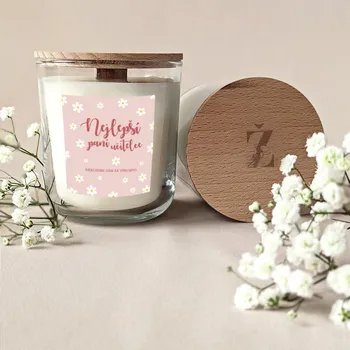 Bytová dekorace Svíčka s věnováním Nejlepší paní učitelce Vůně svíčky: Jahoda & Vanilka, Potisk na obalu: Vlastní text