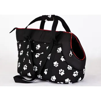 Taška pro psa a kočku DOGGY Taška pro psa cestovní - černá a packy Velikost: R1 - d 36 x š 20 x v 22 cm