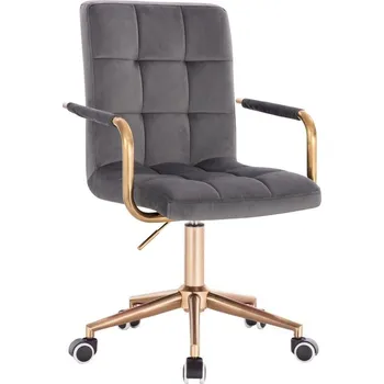 LuxuryForm DESIGN Kosmetická židle VERONA GOLD VELUR na zlaté podstavě s kolečky - tmavě šedá