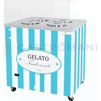 Zmrzlina Distributor na zmrzlinu, vitrína na zmrzlinu, konzervátor, retro, 4 tub, kulaté nádoby, 843x670x895 mm | RESTO QUALITY, GELATO POZETTI 4 BLUE