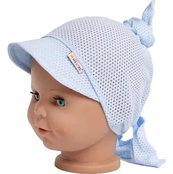Kojenecký body Dětský síťkovaný šátek s kšiltem na zavazování Uzlík Baby Nellys, modrý, vel. 92/104, Velikost koj. oblečení 92-104 (2-3r)