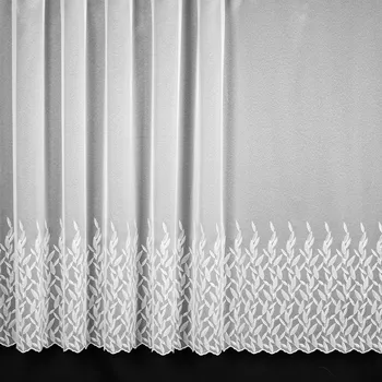 Záclona Záclona sablé 913725, vyšívané lístky, s bordurou, bílá, výška 250cm ( v metráži)