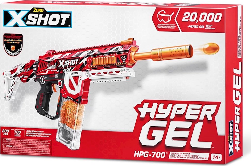 XSHOT Hyper Clutch Blaster, Semi and Fully Automatic Manual Prime Blaster & 5,000 Pellets, 100 Capacity Hopper & 400 Capacity Mag, Eyewear, Ages 14 & Up by ZURU