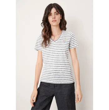 Dámské tričko s.Oliver dámské triko s proužky výstřih do V bílé Velikost: 36
