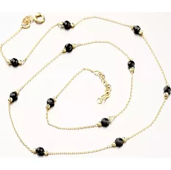 Náhrdelník Dámský náhrdelník žluté zlato 585 zirkon černé kameny PKL15-002 délka 45 cm