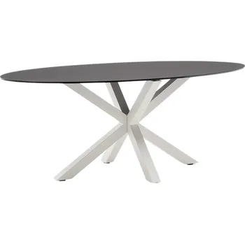 Jídelní stůl Matně černý skleněný jídelní stůl Kave Home Argo 200 x 100 cm s bílou kovovou podnoží