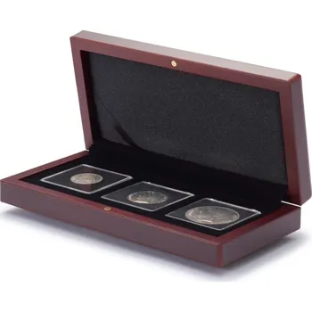 Obal pro sběratelský předmět Leuchtturm - Mahagonová etuje pro 3 kapsle Quadrum