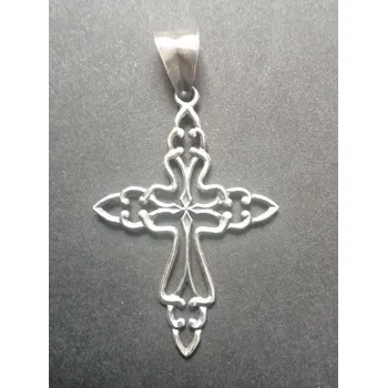 Přívěsek Kříž ze stříbra - průhledný a zdobný