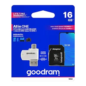 Paměťová karta 16GB Goodram All-In-One, sada micro SDHC adaptéru a čtečky karet, M1A4-0160R11, UHS-I