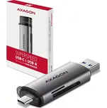 AXAGON CRE-SAC, USB3.2 Gen 1 Type-C + Type-A externí čtečka karet SD/microSD, podpora UHS-I