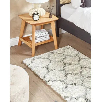 Bytový textil Koberec světle béžový a šedý 80 x 150 cm Shaggy obdélníkový geometrický vzor boho tradiční styl obývák ložnice Beliani