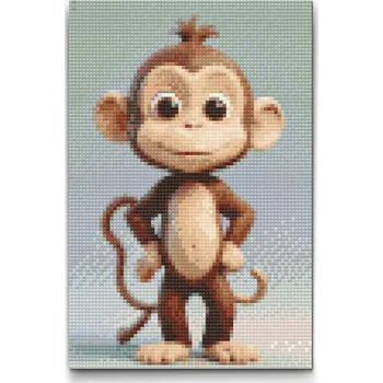 Diamantové malování Diamantové malování - Opička pro děti Velikost: 20x30cm, Rámování: Pouze srolované plátno, Diamanty: Kulaté