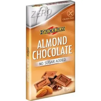 Čokoláda Čokoláda QUICKBURY 75 g BEZ PŘIDANÉHO CUKRU - mléčná mandlová (mléčná čokoláda s mandlemi / bez přidaného cukru / se sladidlem maltitol)