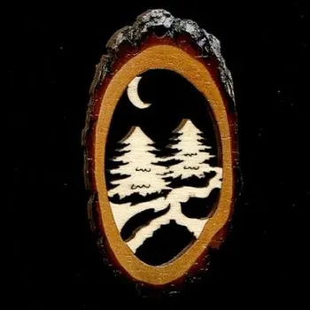 Vánoční ozdoba AMADEA Dřevěná ozdoba s potiskem kůry - ovál se stromy 6 cm