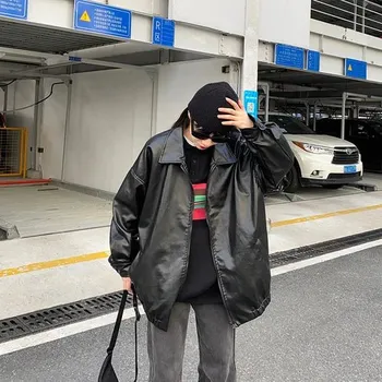 Dámský křivák Dámská prodloužená bunda koženého vzhledu Velikost: M, Barva (Varianta): Černá leather jacket