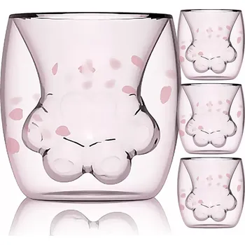 Termohrnek Termo sklenice s dvojitou stěnou na kávu a čaj KOČIČÍ Tlapka 4 x 250ml SET