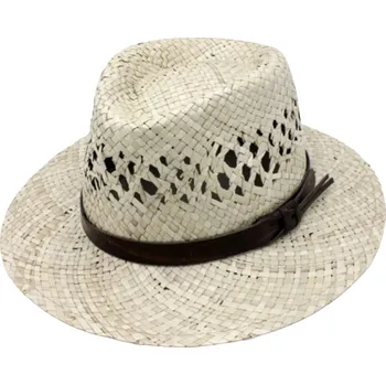 Klobouk Slaměný klobouk s hnědým koženým páskem - Fedora Velikost: 57 cm (M)