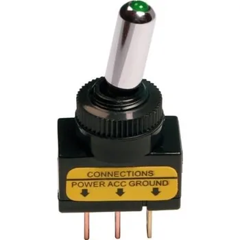 vypínač Přepínač páčkový 2 polohy 12/24V 20A ON/OFF s LED zelenou Vypínač páčkový ON/OFF 12/24V 20A Led zelená Lampa Italy