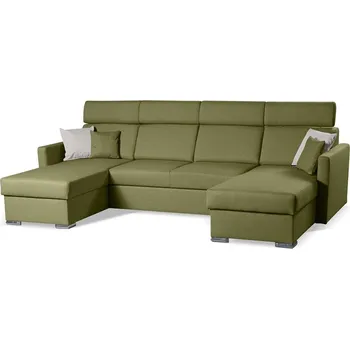 Sedací souprava SANTORINI U - OTT2OTT, sedací souprava UNI - látka olivová WIND 34 / polštářky WIND 80 béžová (SLIM U - OTT2OT) kolekce "MP" (K250-S) NOVINKA