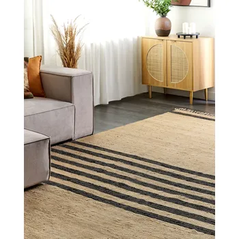 Koberec Koberec béžový jutový 300 x 400 cm ručně pletený pruhovaný vzor přírodní textil boho styl Beliani