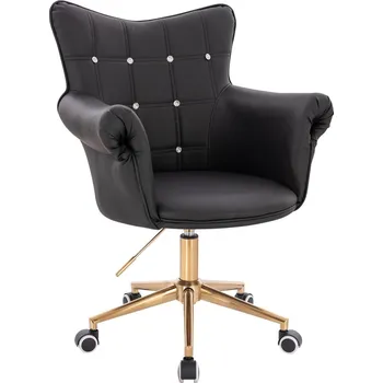 Otočné křeslo ekokůže Nuuk na zlaté podstavě s kolečky - černé