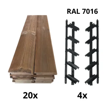 Zahradní stavba Samkit SET antracit - 1400*2000mm (20ks thermowood borovice desek a 4x samkit)