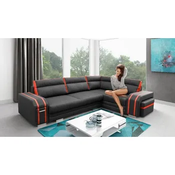 Sedací souprava Falco Rohová sedací souprava Avanti, rozkládací s úložným prostorem, pravá, černá Inari 100/oranžová HC51