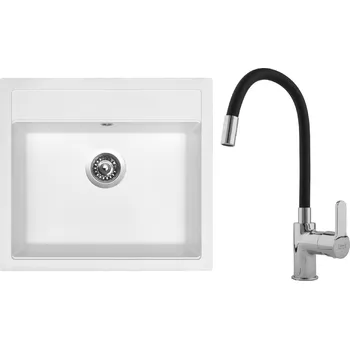 Kuchyňský dřez Set Sinks G8928 (dřez Solo 560 Milk 28 + baterie Flexia lesklá)
