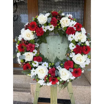 Smuteční dekorace Smuteční věnec Premium červeno-bílý Smuteční věnec 80 cm červeno-bílý - rozvoz Praha