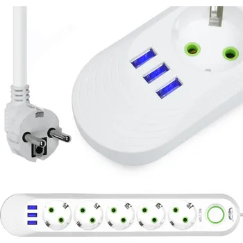 Autožárovka Interlook LH-F05U | Napájecí lišta 5 m | 5 zásuvek + 3x USB | Bílý