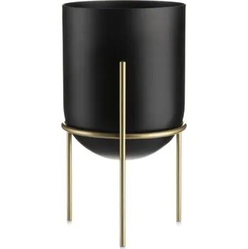 Květináč Květináč na stojanu LOFT 20 cm černý/zlatý