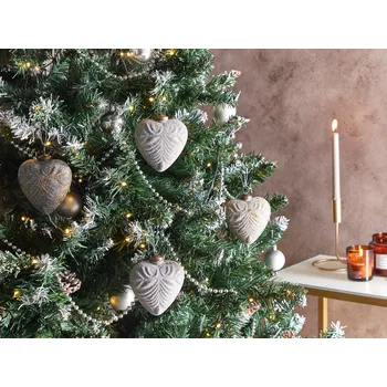 Vánoční ozdoba Sada 4 vánočních ozdob ve tvaru srdce šedé skleněné baňky na vánoční stromek ručně vyrobené vánoční ozdoby Beliani