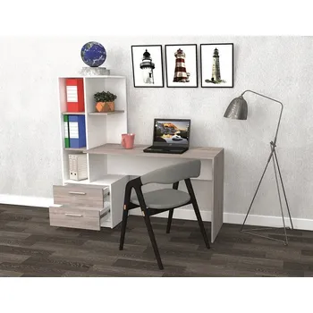 Psací stůl Pracovní stůl SHIMI s regálem levý, bílá/šedá