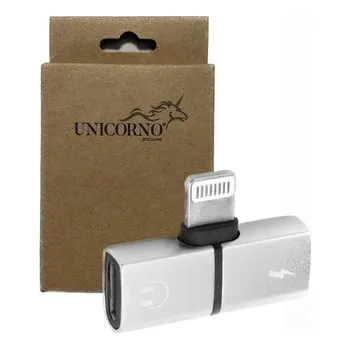 Adaptér SHORT HF/audio + nabíjení, Lightning na 1x Lightning 1x Jack 3,5mm, barva stříbrná